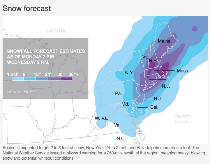 Snow map on the Boston Globe