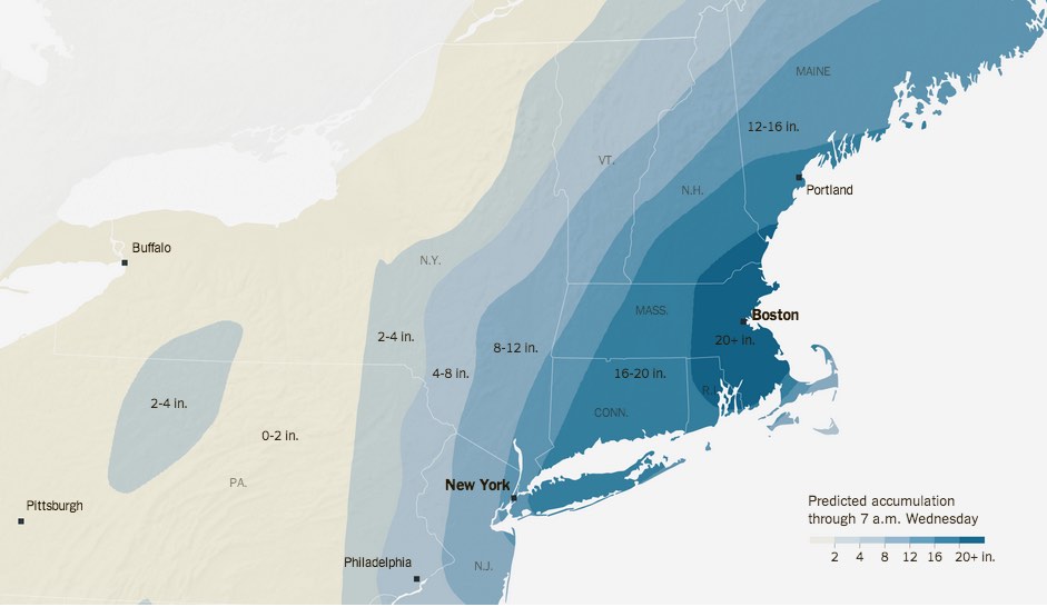 Snow map on the New York Times