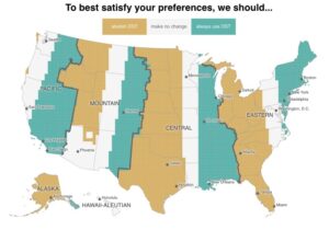 Map of advice for abolishing or keeping Daylight Saving Time in the US