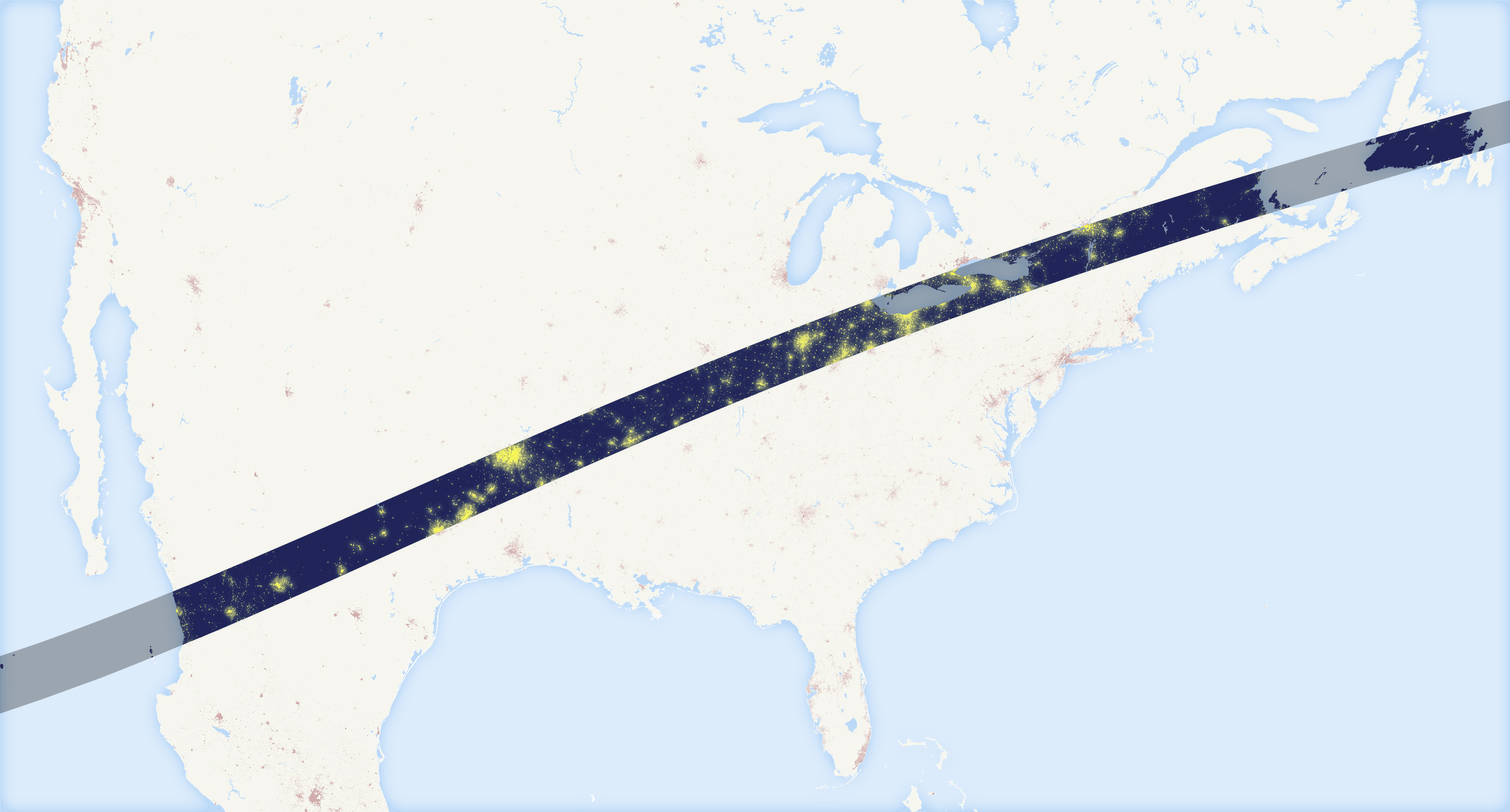map showing populated areas in the path of the 2024 eclipse