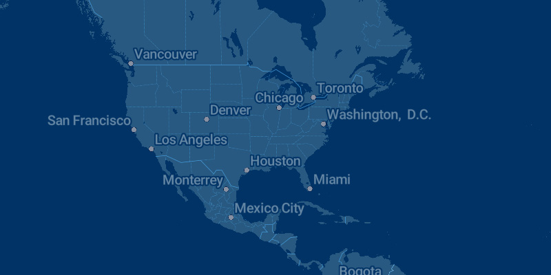 Screenshot of FlightAware map showing North America