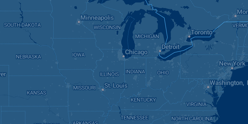 Screenshot of FlightAware map zoomed to the US Midwest