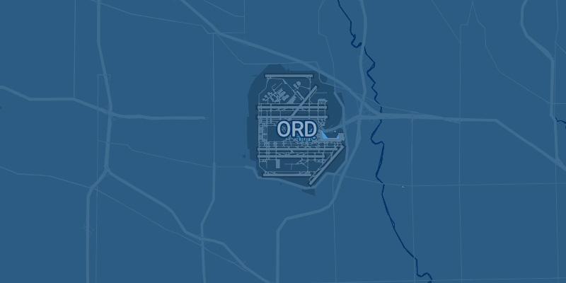 Screenshot of FlightAware map zoomed to O'Hare with runways and some other detail starting to be visible