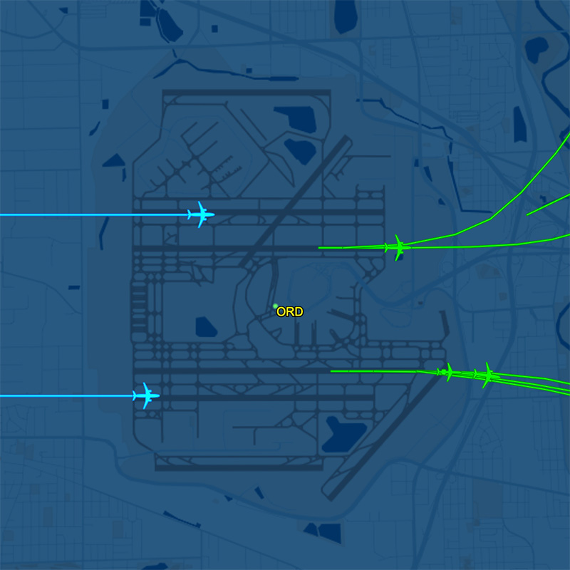 Screenshot of Chicago O'Hare airport in FlightAware's old map