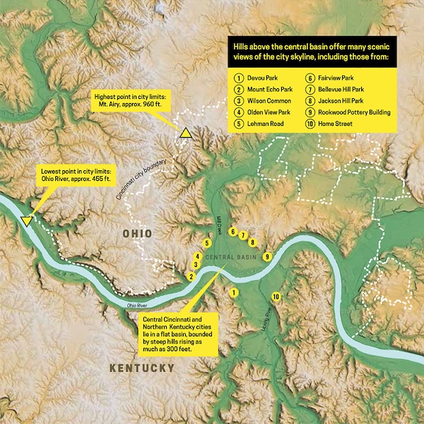Map of terrain in Cincinnati